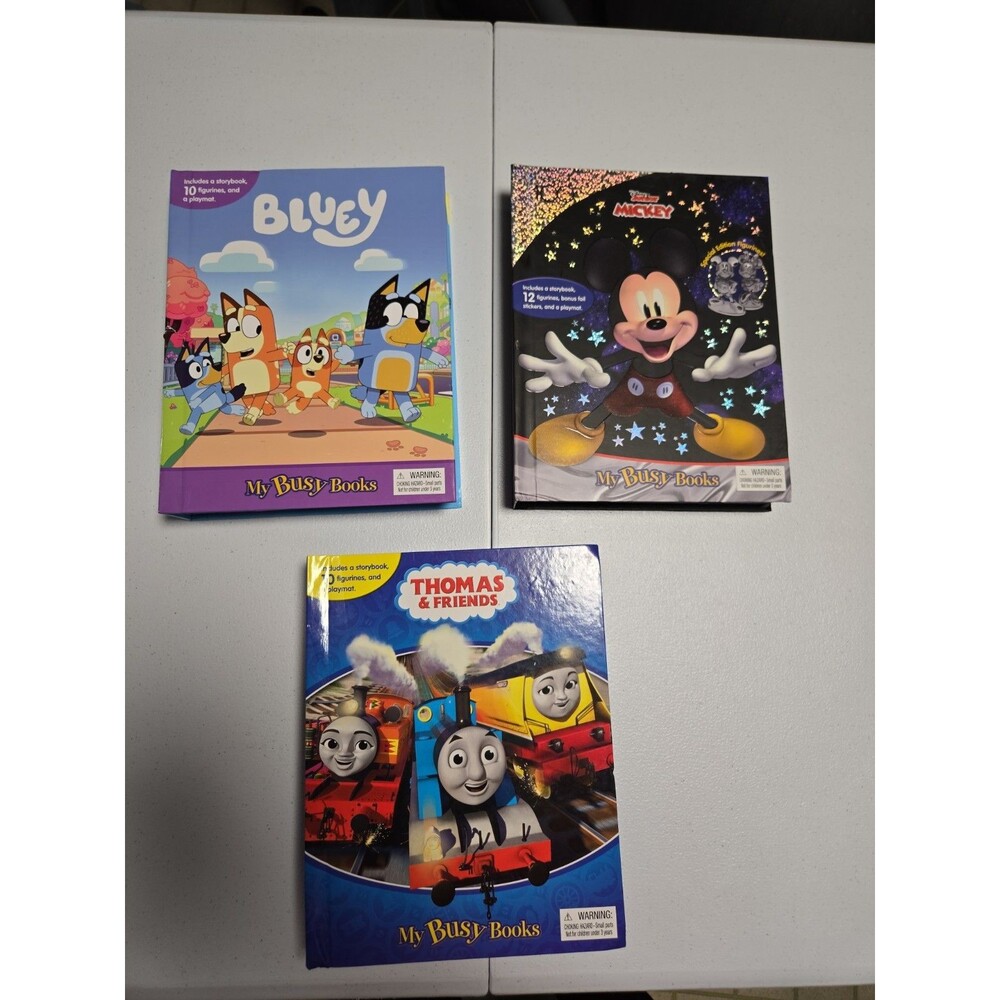 My Busy Books Set of 3, Playmat, book, figures, Bluey, Mickey, Thomas NWT
